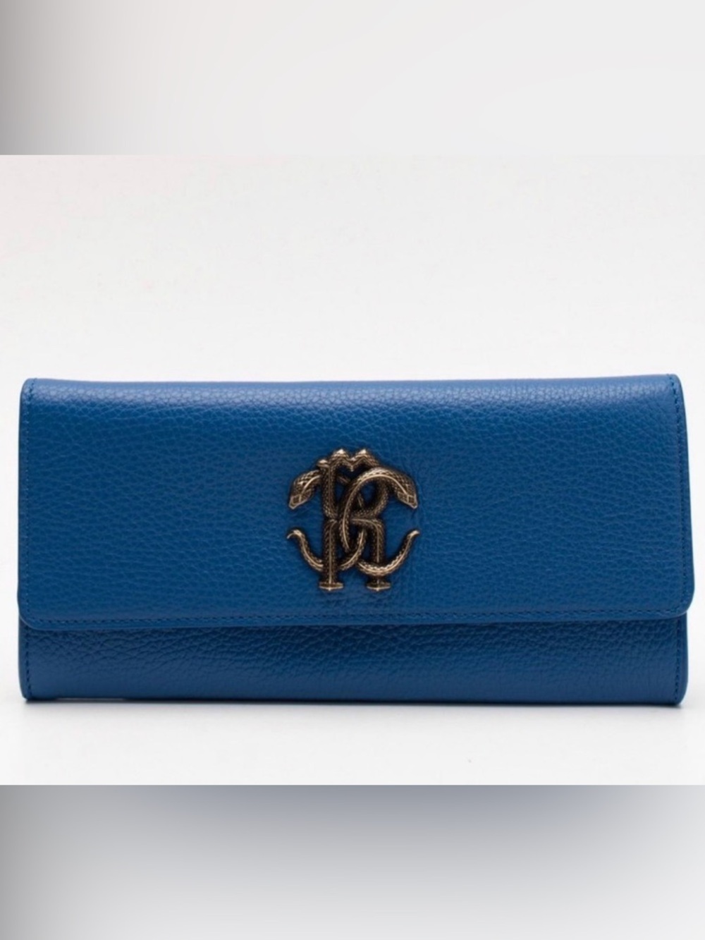 ROBERTO CAVALLI Grainy Leather Clutch - Wallet  Logo Magnetic Flap Closure